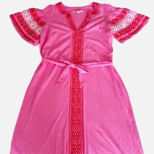 Boden Pink Pleated Sundress with Puff Sleeves